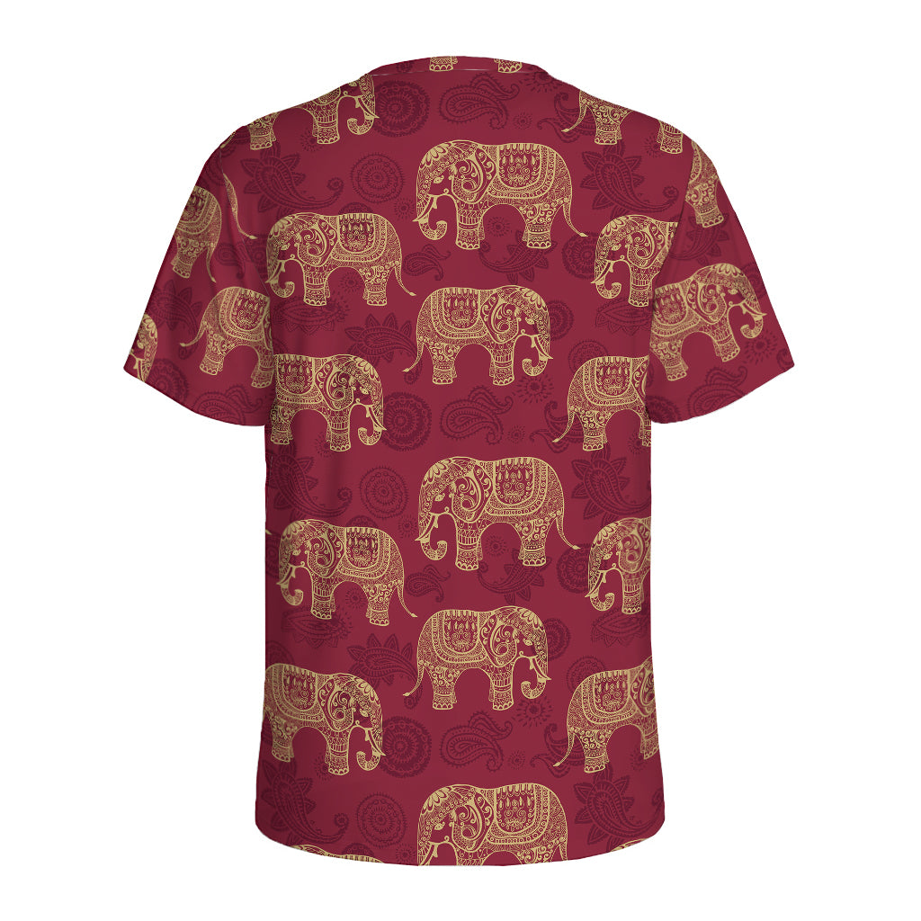 Gold And Red Boho Elephant Print Men's Sports T-Shirt