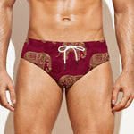 Gold And Red Boho Elephant Print Men's Swim Briefs