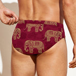 Gold And Red Boho Elephant Print Men's Swim Briefs