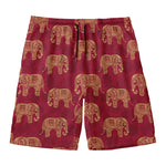 Gold And Red Boho Elephant Print Men's Swim Trunks