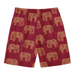 Gold And Red Boho Elephant Print Men's Swim Trunks