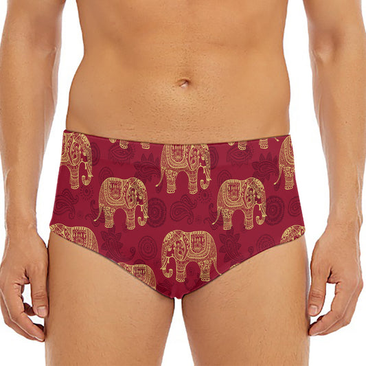 Gold And Red Boho Elephant Print Men's Triangle Swim Briefs