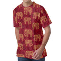 Gold And Red Boho Elephant Print Men's Velvet T-Shirt
