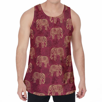 Gold And Red Boho Elephant Print Men's Velvet Tank Top