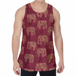 Gold And Red Boho Elephant Print Men's Velvet Tank Top