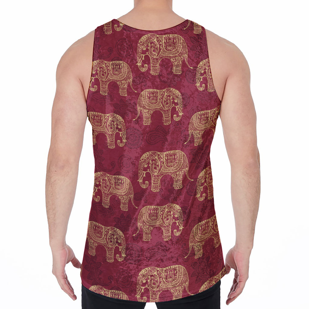 Gold And Red Boho Elephant Print Men's Velvet Tank Top