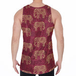 Gold And Red Boho Elephant Print Men's Velvet Tank Top