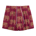 Gold And Red Boho Elephant Print Mesh Shorts