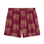 Gold And Red Boho Elephant Print Mesh Shorts