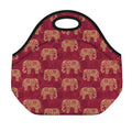 Gold And Red Boho Elephant Print Neoprene Lunch Bag