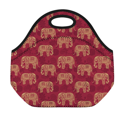 Gold And Red Boho Elephant Print Neoprene Lunch Bag
