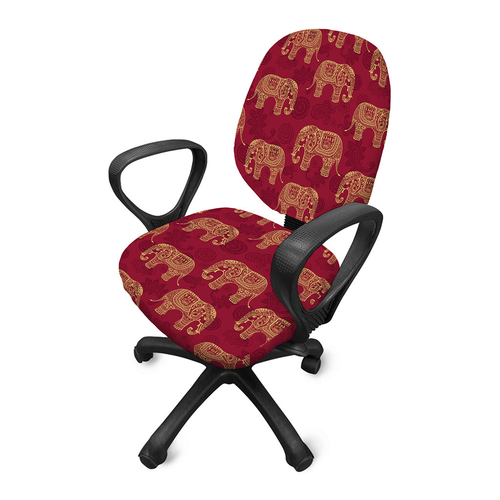 Gold And Red Boho Elephant Print Office Chair Cover