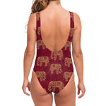 Gold And Red Boho Elephant Print One Piece Swimsuit