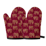 Gold And Red Boho Elephant Print Oven Mitts