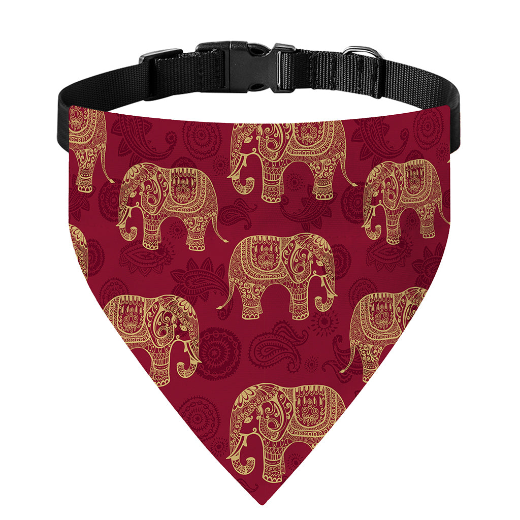 Gold And Red Boho Elephant Print Over The Collar Dog Bandana