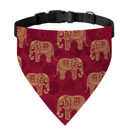 Gold And Red Boho Elephant Print Over The Collar Dog Bandana