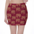 Gold And Red Boho Elephant Print Pencil Mini Skirt