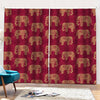 Gold And Red Boho Elephant Print Pencil Pleat Curtains