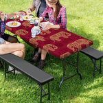 Gold And Red Boho Elephant Print Picnic Table Cover