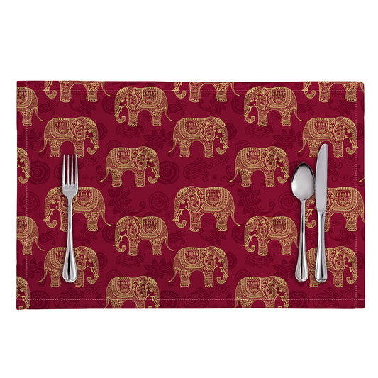 Gold And Red Boho Elephant Print Placemat