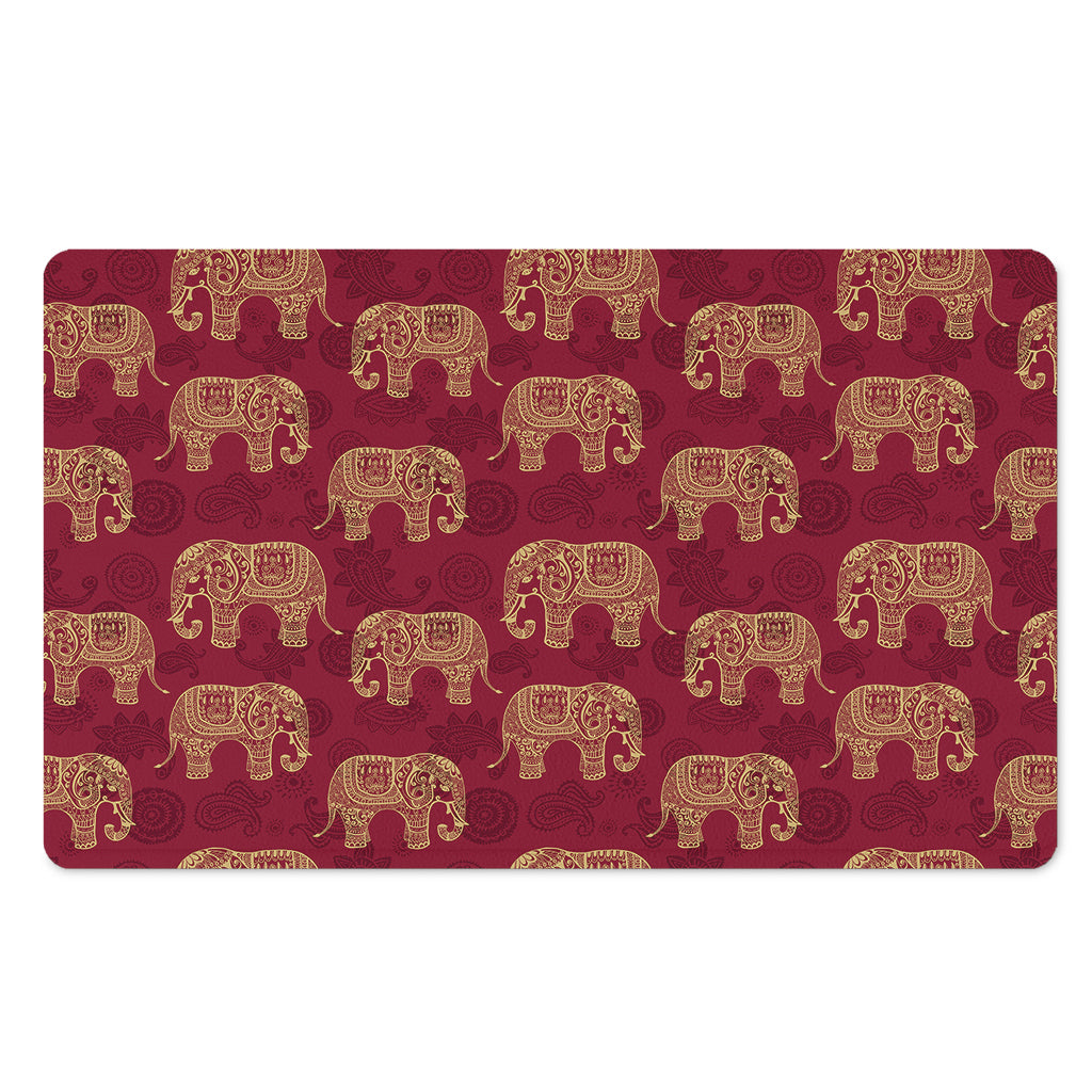 Gold And Red Boho Elephant Print Polyester Doormat
