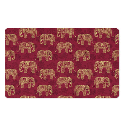 Gold And Red Boho Elephant Print Polyester Doormat