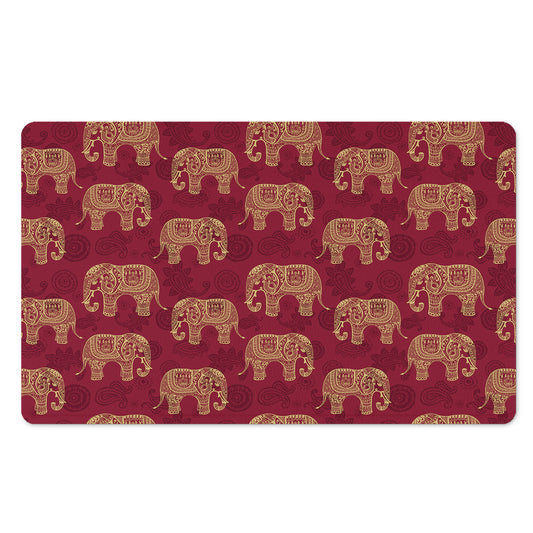 Gold And Red Boho Elephant Print Polyester Doormat