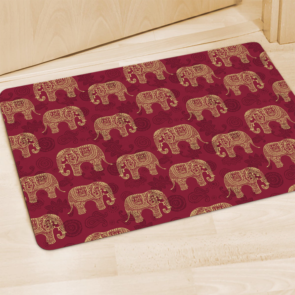 Gold And Red Boho Elephant Print Polyester Doormat