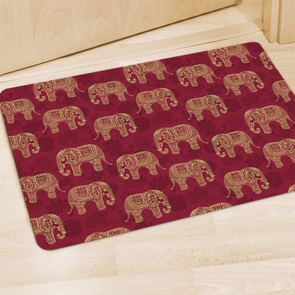 Gold And Red Boho Elephant Print Polyester Doormat