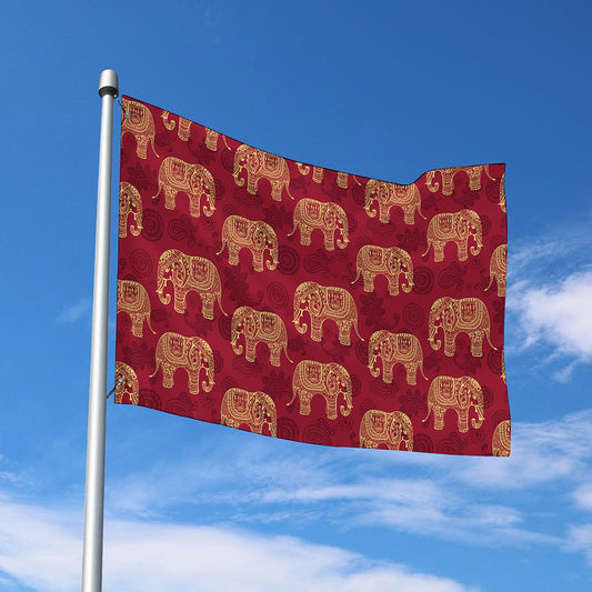 Gold And Red Boho Elephant Print Polyester Flag