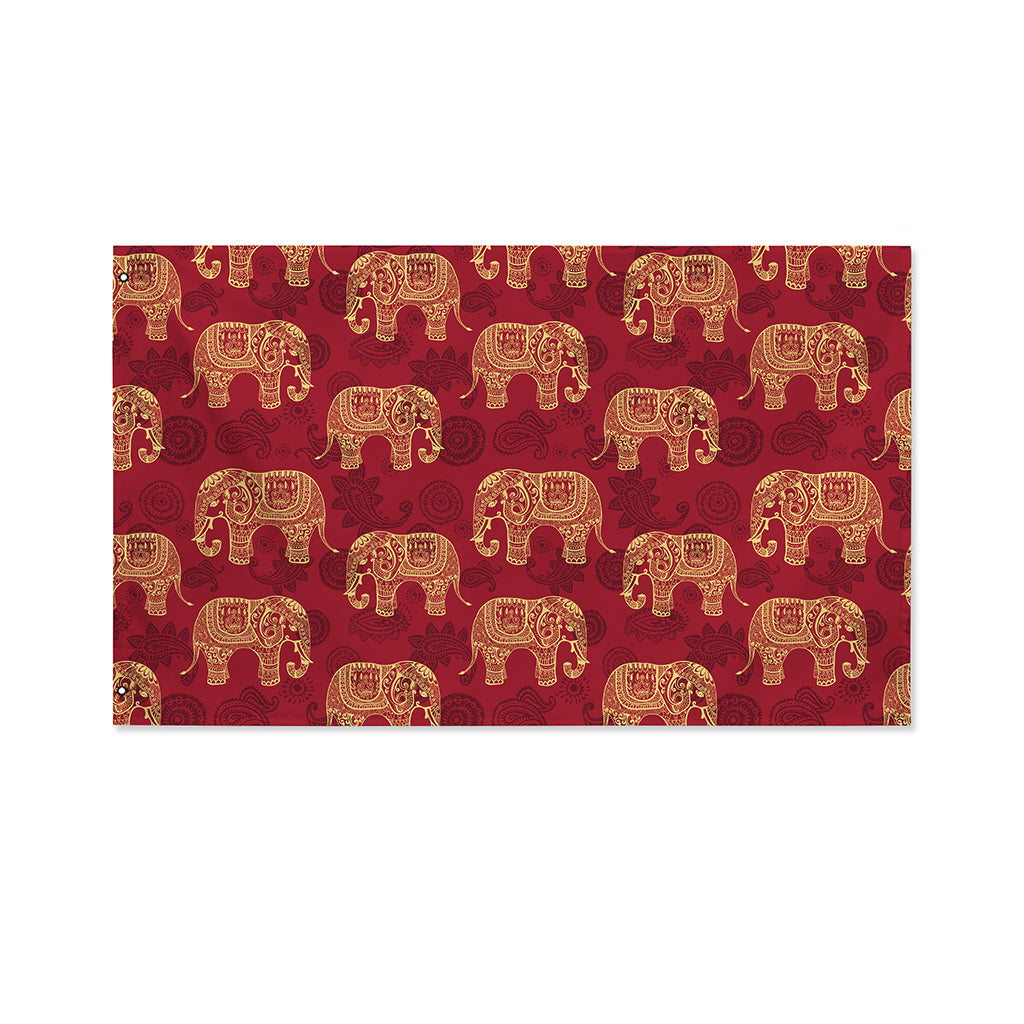 Gold And Red Boho Elephant Print Polyester Flag