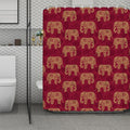 Gold And Red Boho Elephant Print Polyester Shower Curtain