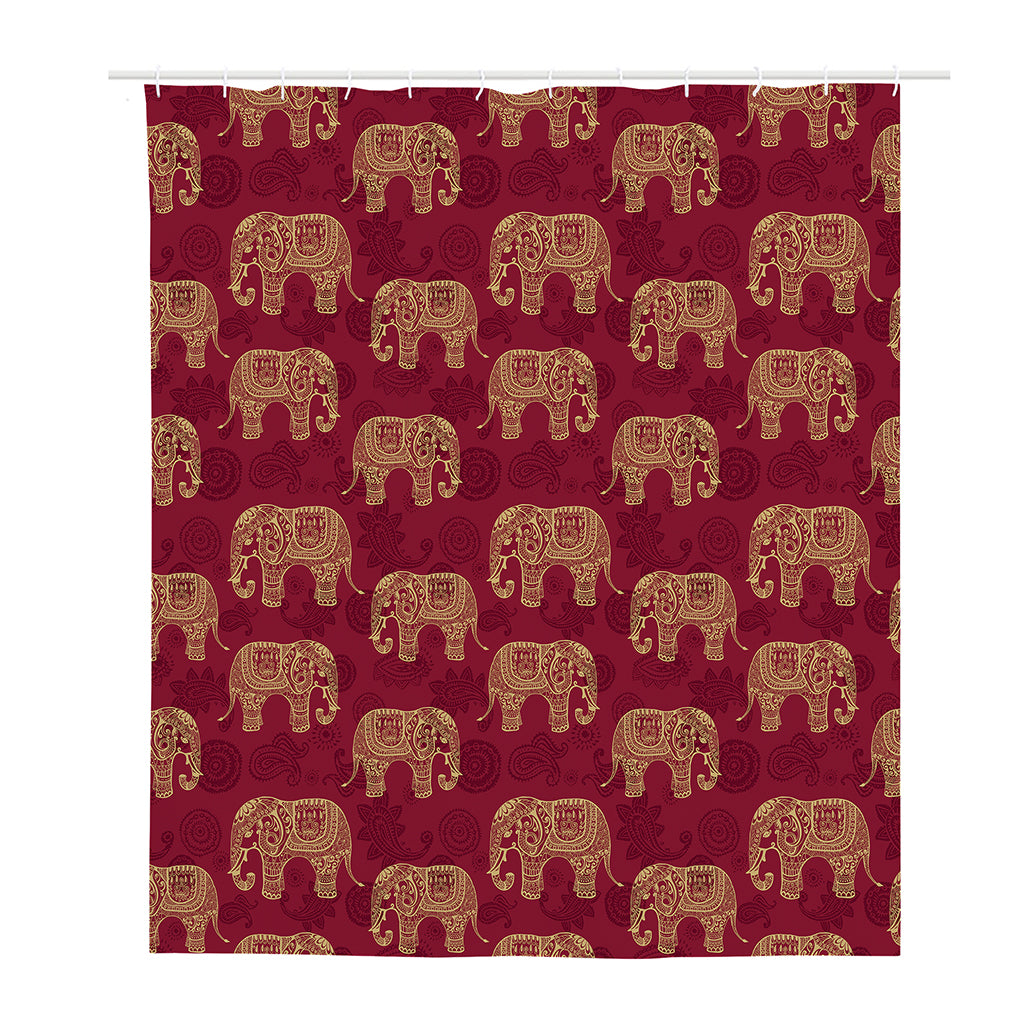 Gold And Red Boho Elephant Print Polyester Shower Curtain