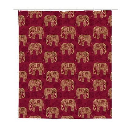 Gold And Red Boho Elephant Print Polyester Shower Curtain