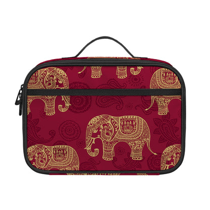 Gold And Red Boho Elephant Print Portable Lunch Bag