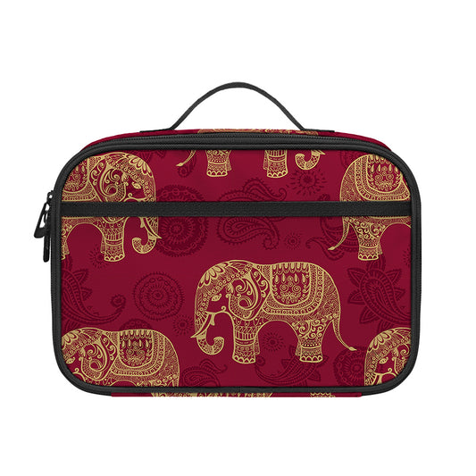 Gold And Red Boho Elephant Print Portable Lunch Bag