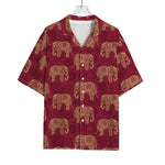 Gold And Red Boho Elephant Print Rayon Hawaiian Shirt