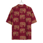 Gold And Red Boho Elephant Print Rayon Hawaiian Shirt