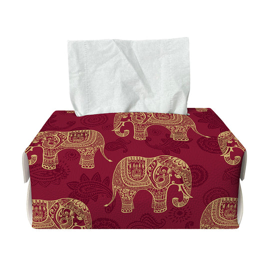 Gold And Red Boho Elephant Print Rectangle Tissue Box Cover