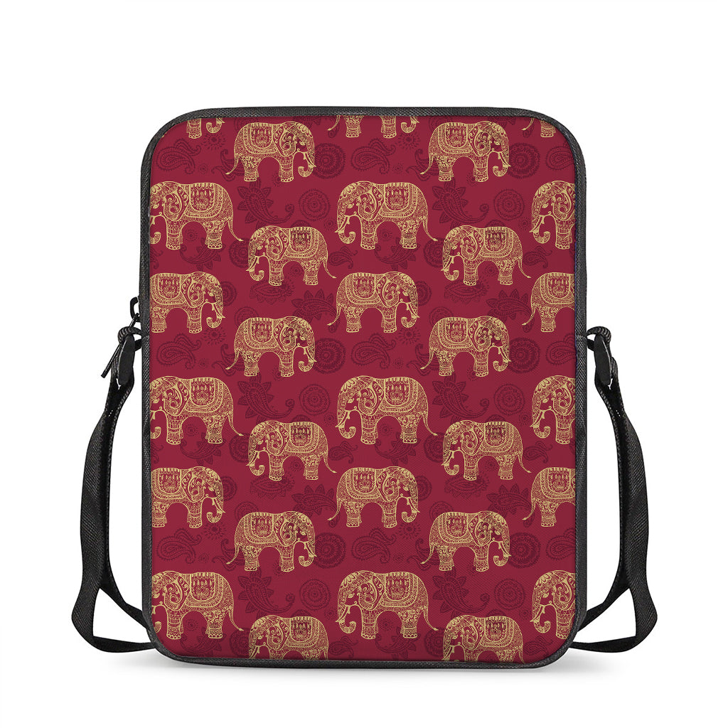 Gold And Red Boho Elephant Print Rectangular Crossbody Bag