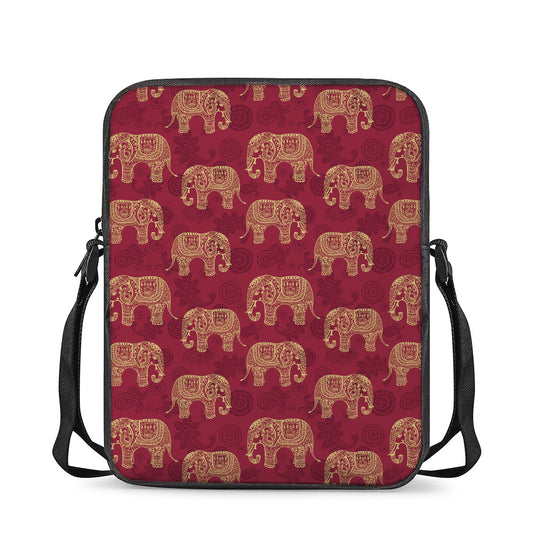 Gold And Red Boho Elephant Print Rectangular Crossbody Bag