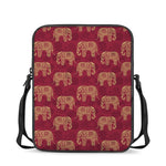 Gold And Red Boho Elephant Print Rectangular Crossbody Bag