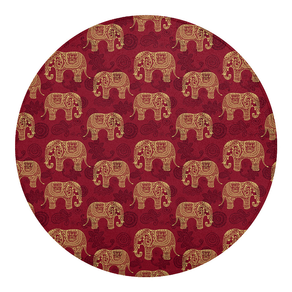 Gold And Red Boho Elephant Print Round Blanket