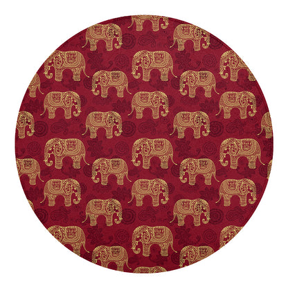 Gold And Red Boho Elephant Print Round Blanket