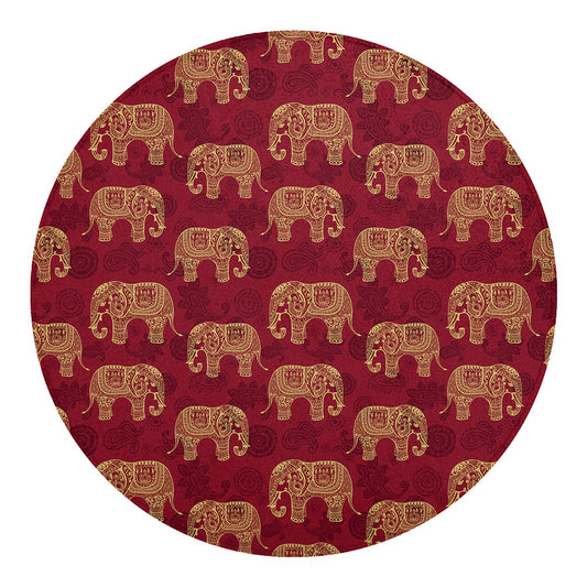Gold And Red Boho Elephant Print Round Blanket