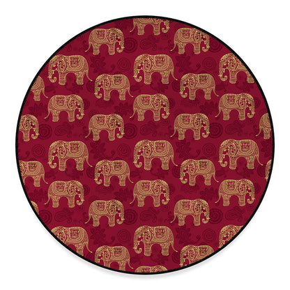 Gold And Red Boho Elephant Print Round Floor Mat