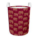 Gold And Red Boho Elephant Print Round Laundry Basket