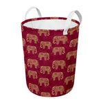 Gold And Red Boho Elephant Print Round Laundry Basket