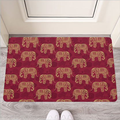 Gold And Red Boho Elephant Print Rubber Doormat