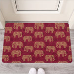 Gold And Red Boho Elephant Print Rubber Doormat